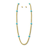 24K Gold Tone Pearl Stone Station Long Chain Necklace – 24K Gold Tone/Turquoise · NK10246TQ24K_TP NK10246TQ24K