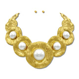 Hammered 24K Gold Tone Cabochon Statement Necklace Set – 24K Gold Tone/Pearl · NK10250PL24K_TP NK10250PL24K