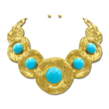 Hammered 24K Gold Tone Cabochon Statement Necklace Set – 24K Gold Tone/Turquoise · NK10250TQ24K_TP NK10250TQ24K