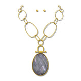 Oval Stone Pendant Chain Necklace Set – Worn Gold/Grey · NK10265GRM_TP NK10265GRM