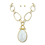 Oval Stone Pendant Chain Necklace Set – Worn Gold/MOP · NK10265MOP_TP NK10265MOP