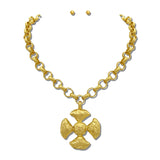 Hammered Cross Pendant Rolo Chain Necklace Set – Worn Gold · NK10269VG24K_TP NK10269VG24K