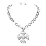 Hammered Cross Pendant Rolo Chain Necklace Set – Worn Silver · NK10269VS_TP NK10269VS