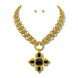 24K Gold Tone Cabochon Cross Pendant Necklace Set – 24K Gold Tone/Black · NK10290BK24K_TP NK10290BK24K