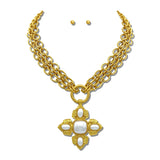 24K Gold Tone Cabochon Cross Pendant Necklace Set – 24K Gold Tone/Pearl · NK10290PL24K_TP NK10290PL24K