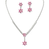 108327, FLOWER CUBIC ZIRCONIA ACCENT CRYSTAL RHINESTONE NECKLACE SET