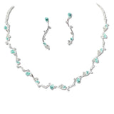 108325, CUBIC ZIRCONIA LEAF SHAPE RHINESTONE NECKLACE SET