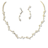 108325, CUBIC ZIRCONIA LEAF SHAPE RHINESTONE NECKLACE SET