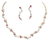 108325, CUBIC ZIRCONIA LEAF SHAPE RHINESTONE NECKLACE SET