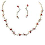 108325, CUBIC ZIRCONIA LEAF SHAPE RHINESTONE NECKLACE SET