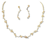 108325, CUBIC ZIRCONIA LEAF SHAPE RHINESTONE NECKLACE SET