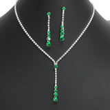 107911, ROUND TEARDROP CUBIC ZIRCONIA ACCENT CRYSTAL RHINESTONE NECKLACE SET