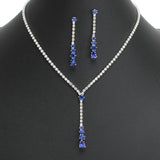 107911, ROUND TEARDROP CUBIC ZIRCONIA ACCENT CRYSTAL RHINESTONE NECKLACE SET