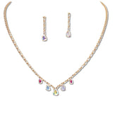 108329, TEARDROP BAGUETTE CUBIC ZIRCONIA ACCENT CRYSTAL RHINESTONE NECKLACE SET