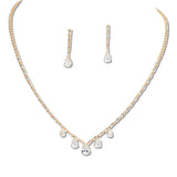 108329, TEARDROP BAGUETTE CUBIC ZIRCONIA ACCENT CRYSTAL RHINESTONE NECKLACE SET