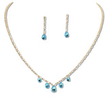 108329, TEARDROP BAGUETTE CUBIC ZIRCONIA ACCENT CRYSTAL RHINESTONE NECKLACE SET