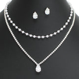 107910, TEARDROP CUBIC ZIRCONIA ACCENT CRYSTAL RHINESTONE PEARL 2 PIECE NECKLACE SET
