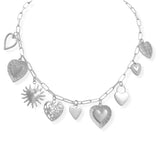 107217, HEART MULTI CHARM NECKLACE