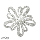 108397, FLOWER PEARL ACCENT CRYSTAL RHINESTONE BROOCH PIN