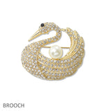 108389, SWAN PEARL CRYSTAL RHINESTONE BROOCH PIN