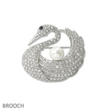 108389, SWAN PEARL CRYSTAL RHINESTONE BROOCH PIN