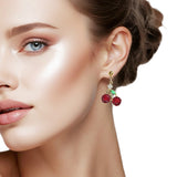 107569, CHERRY RHINESTONE CHARM STAINLESS STEEL DANGLE EARRING