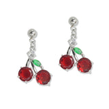 107569, CHERRY RHINESTONE CHARM STAINLESS STEEL DANGLE EARRING