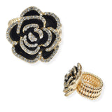 107230, ROSE FLOWER CRYSTAL RHINESTONE STRETCH RING