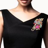 108050, FLOWER LEAF RHINESTONE BROOCH PIN