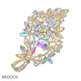 108050, FLOWER LEAF RHINESTONE BROOCH PIN