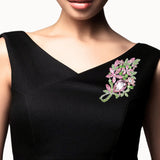 108052, FLOWER LEAF RHINESTONE BROOCH PIN