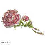 107670, ROSE FLOWER CRYSTAL RHINESTONE BROOCH PIN