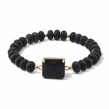 Faceted Square Stone Beaded Stretch Bracelet – Gold/Black · SB1314BLK_AVT SB1314 BLK