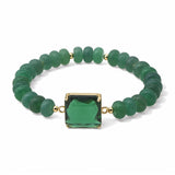 Faceted Square Stone Beaded Stretch Bracelet – Gold/Emerald Green · SB1314DGRN_AVT SB1314 DGRN