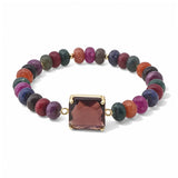 Faceted Square Stone Beaded Stretch Bracelet – Gold/Dk. Multi · SB1314DMUL_AVT SB1314 DMUL
