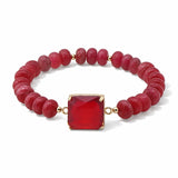 Faceted Square Stone Beaded Stretch Bracelet – Gold/Red · SB1314RED_AVT SB1314 RED