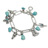 108136, WESTERN STEER HEAD BOOTS CACTUS TURQUOISE CHARM BRACELET