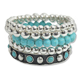 107566, WESTERN TURQUOISE STONE MULTI LAYERED STRETCH BRACELET