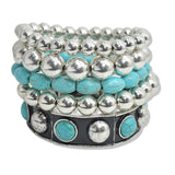 107567, WESTERN TURQUOISE STONE MULTI LAYERED STRETCH BRACELET