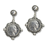 107605, WESTERN CHIEF ENGRAVED COIN DANGLE EARRING