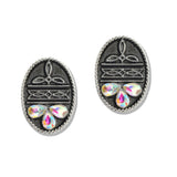 107607, WESTERN ENGRAVED WITH RHINESTONE OVAL POST EARRING