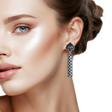 108118, WESTERN SPADE ACCENT CHECKERED PRINT BAR DANGLE EARRING
