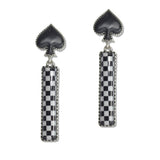 108118, WESTERN SPADE ACCENT CHECKERED PRINT BAR DANGLE EARRING