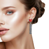 108062, WESTERN CHECKERED PRINT BAR WITH HEART ACCENT DANGLE EARRING