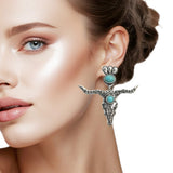 107608, WESTERN STEER HEAD TURQUOISE ACCENT DANGLE EARRING