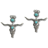 107608, WESTERN STEER HEAD TURQUOISE ACCENT DANGLE EARRING