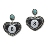 108072, LUCKY 8 BALL WESTERN HEART DANGLE EARRING