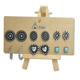 107855, WESTERN THEMED BALL TEXTURED HEART GEOMETRIC 6 PAIR STUD EARRING SET