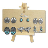 107851, WESTERN THEMED SYMBOL BOOTS 6 PAIR STUD EARRING SET