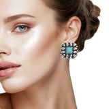 107548, WESTERN SQUARE TURQUOISE STONE ACCENT POST EARRING